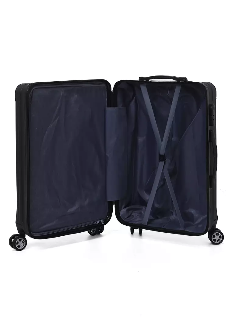 Isvara Tas Koper Hardcase Unisex One Set Suitcase Number Code Combination Lock Large Compartment Material ABS+PVC Coated ORIGINAL - Black