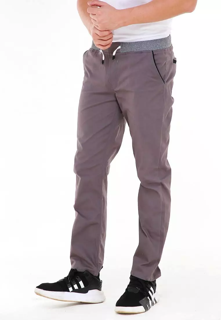 Locko Casual Long Pants Chino Pria Karet Elastis Material Cotton ORIGINAL - Grey
