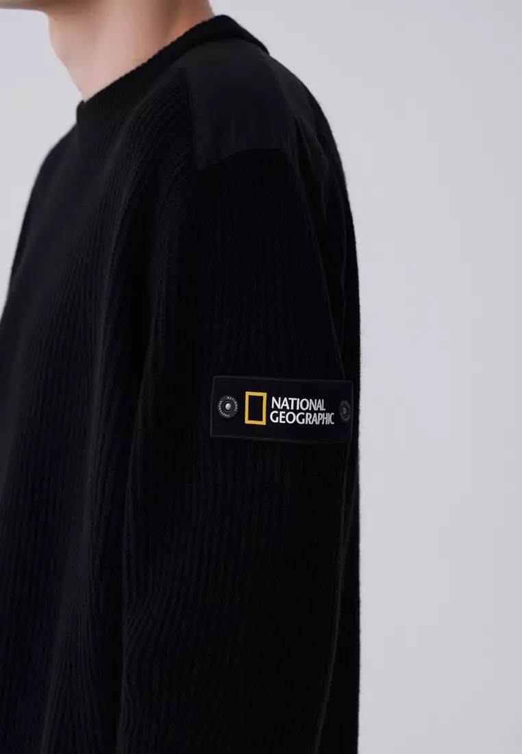 梭織配色圓領針織毛衣