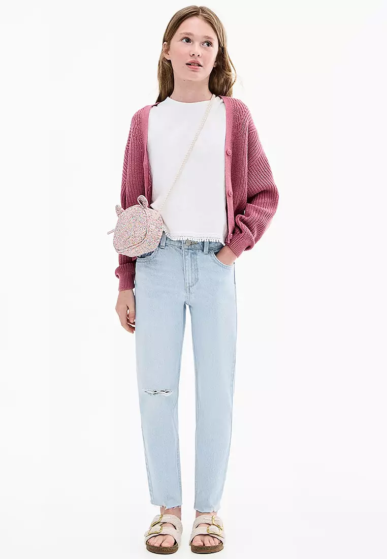 Mom Fit Decorative Rips Jeans