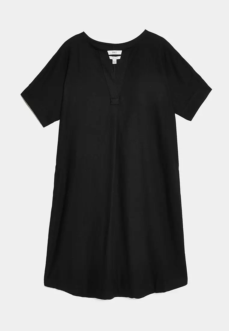 Jual Marks Spencer Linen Rich V-Neck Knee Length Shift Dress