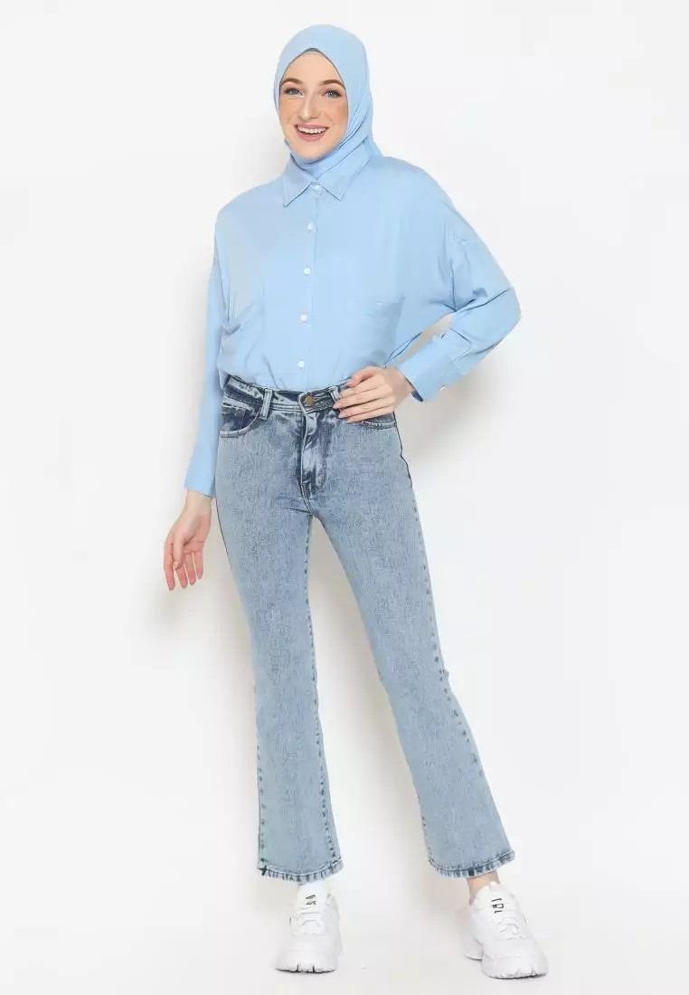 Fitwear Studio - Cutbray Jeans Sabina Basic SNOW - BLUE SNOW