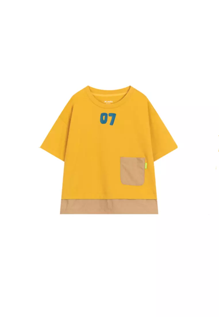 男女童短袖中大童主题印花撞色拼接T恤