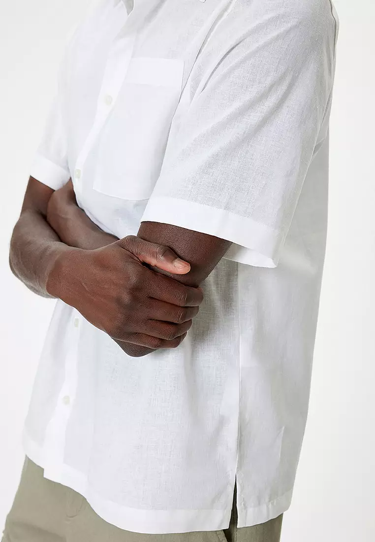 Basic Short Sleeve Pocket Detail Linen Shirt