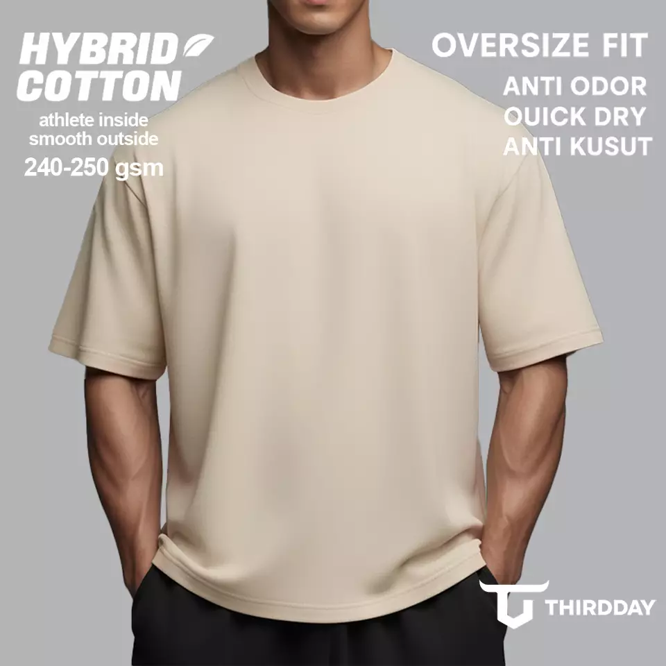 THIRDDAY Kaos Oversize Gym Tebal 250gsm Hybrid Cotton Polos Cream MTX99