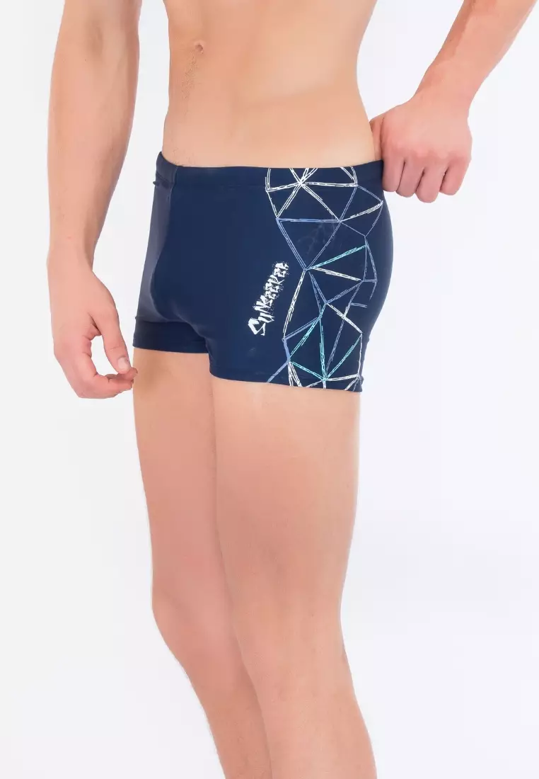 Men Navy Line Pattern Swim Shorts
