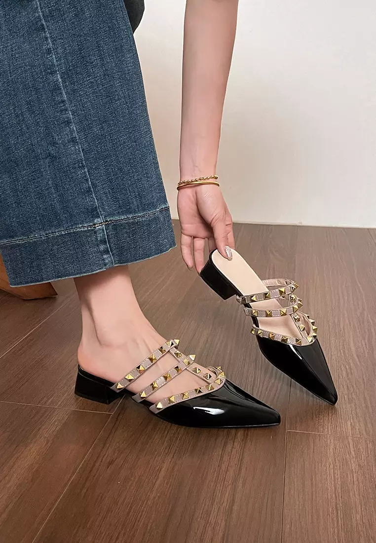 4CM 鉚釘搭帶後空高跟鞋WW6163-3