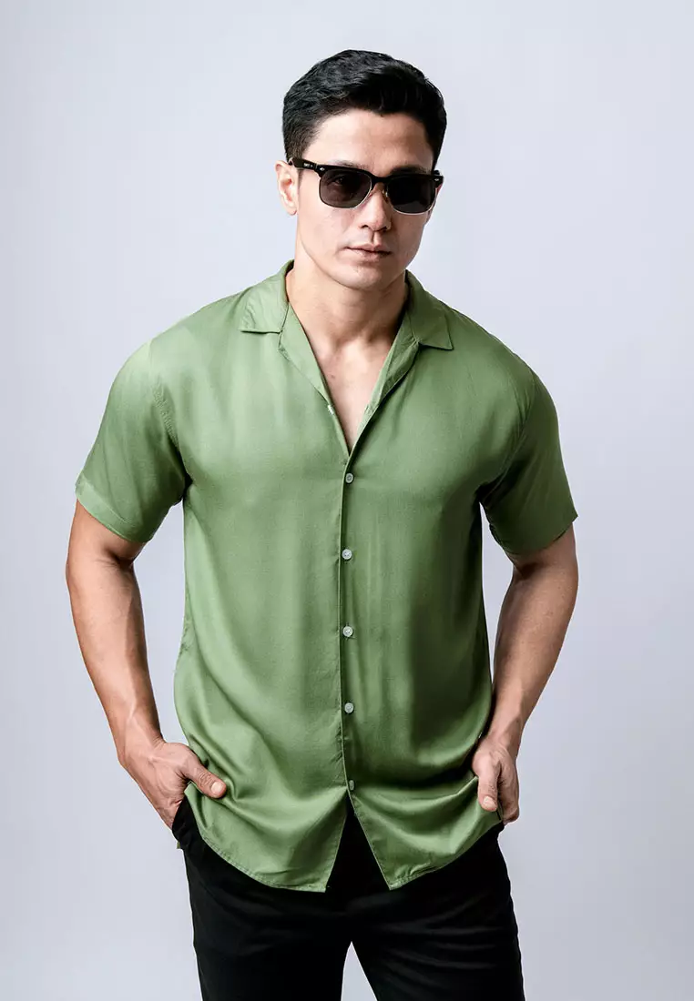 Cuban Viscose Dark Sage Green Casual Shirt