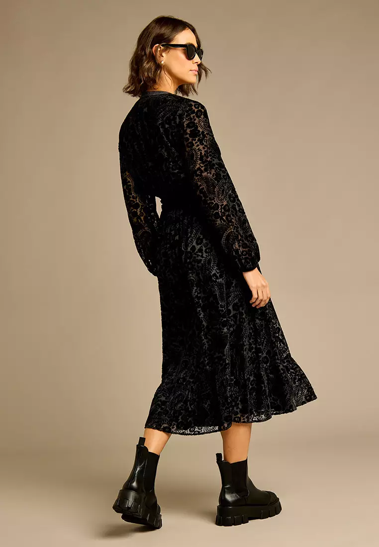 Buy GWD Laurel Black Devore Velvet Maxi Dress 2026 Online | ZALORA