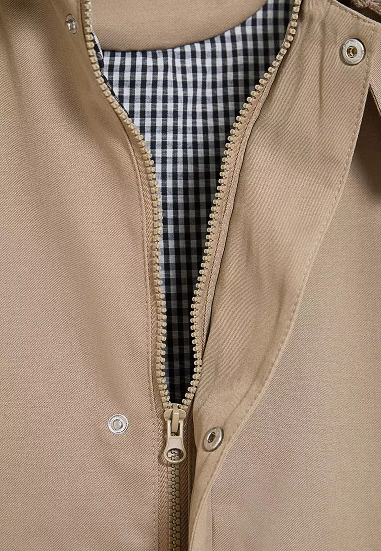 Stone Regular Fit Velvet Collar Detailed Unisex Seasonal Coat TMNAW25MO00017