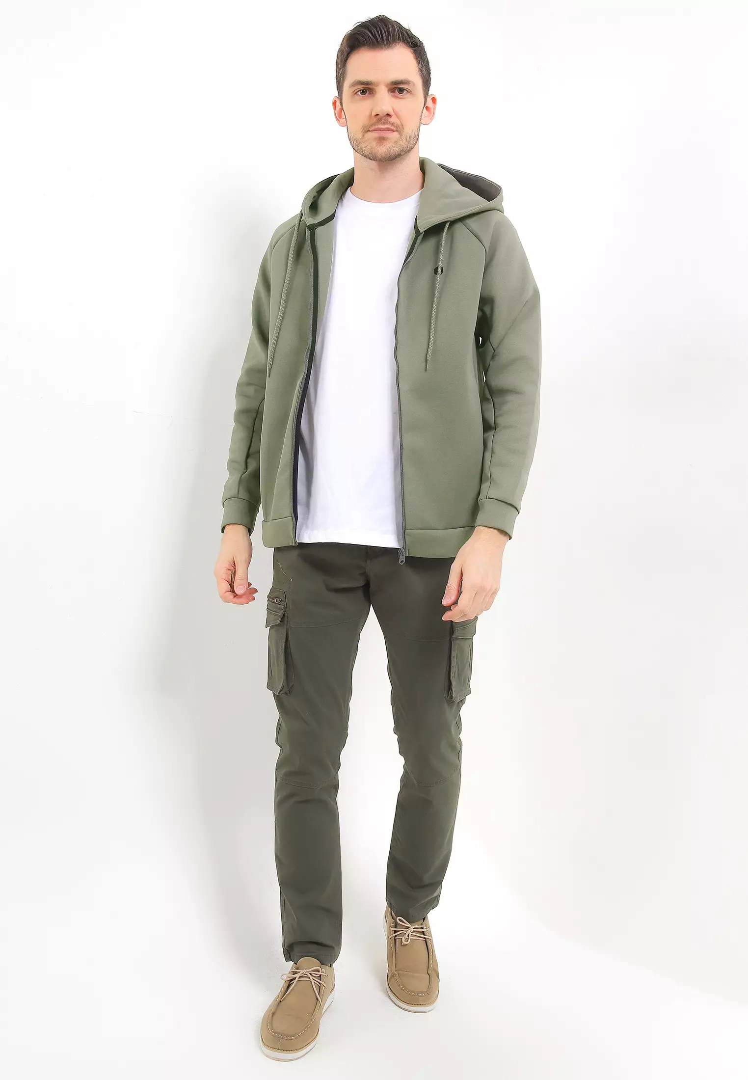 Cressida Pullover Hoodie Basic Zipper A176G - Green