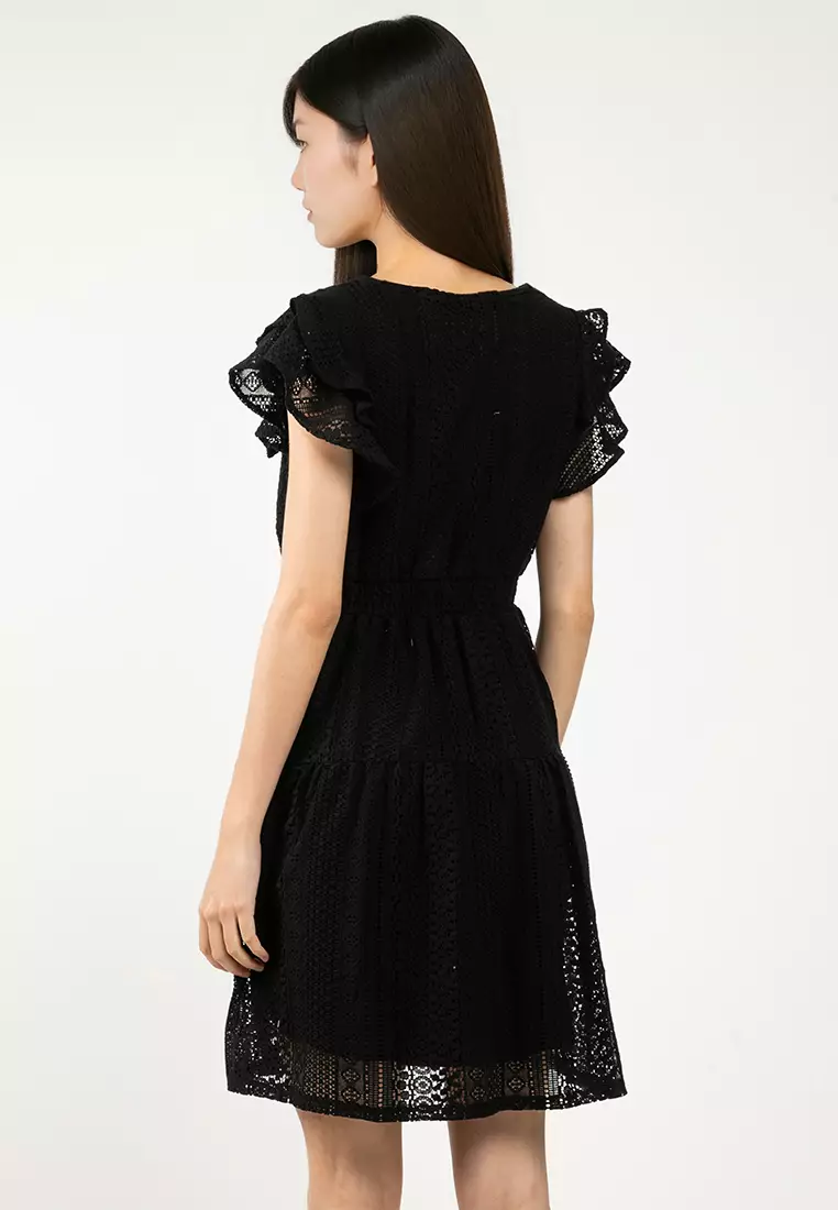 Lace V-Neck Short Woven Dress