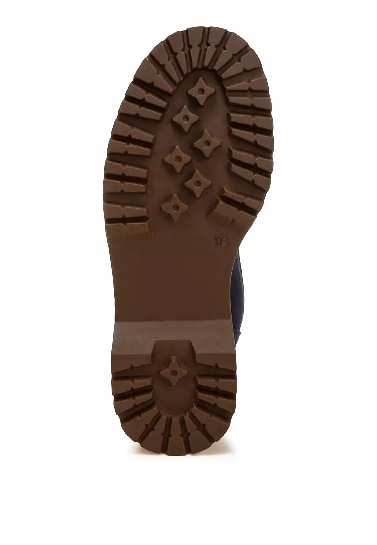 Sepatu Bot Suede Asli Pergelangan Kaki Tinggi Warna Navy