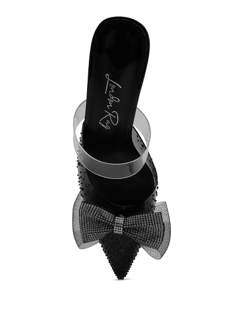 Embellished Bow Kitten Heels in Black