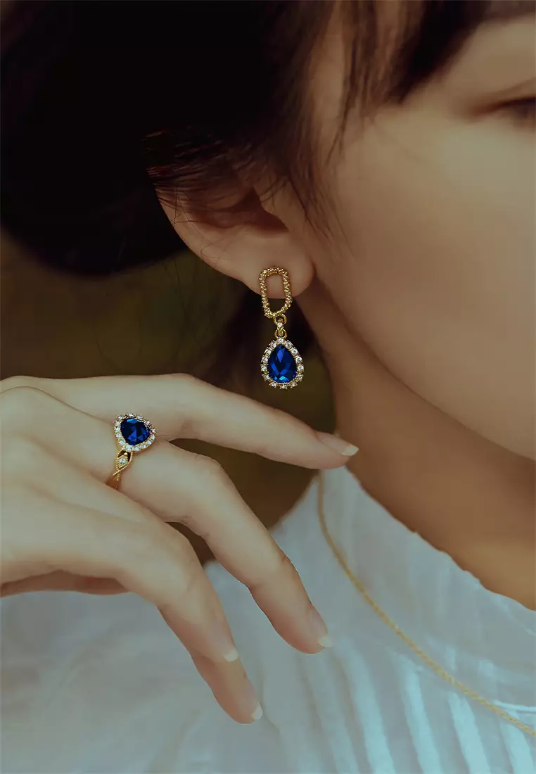 Earrings Princess'S Water Drop In Gold - Blue