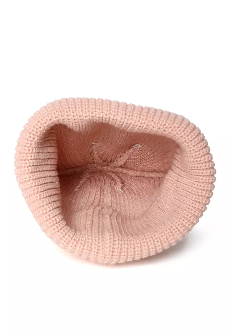 Waffle Cuff Embroidered Beanie In Baby Pink