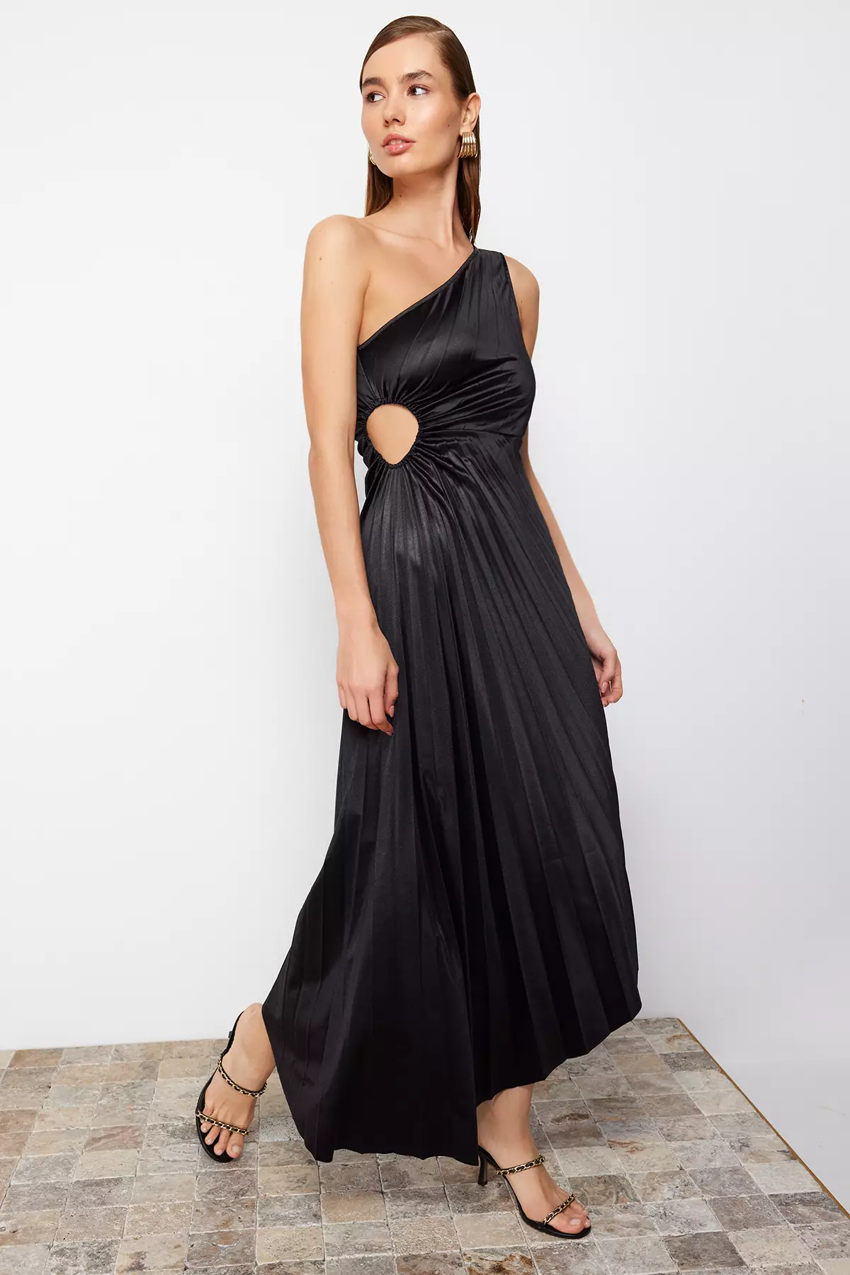 Asymmetrical Pleated Evening Dress