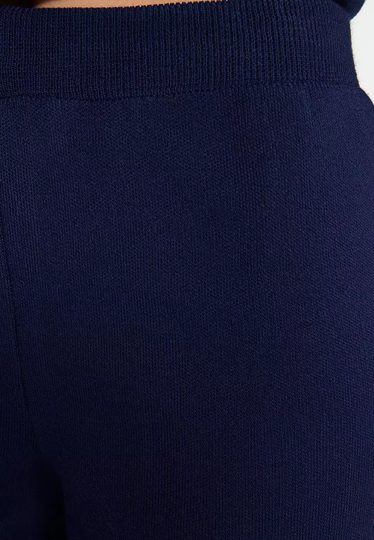 Navy Blue Striped Knitwear Trousers Bottom-Top Set TWOAW24AU00045