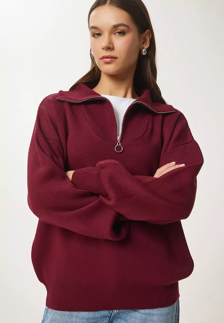 Zipper Collar Basic Knitwear Sweater