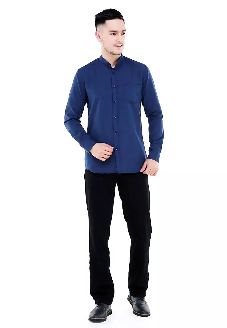 Dwan Atasan Kemeja Pria Premium Casual Formal Longsleeve Shirt Material Cotton ORIGINAL - Navy