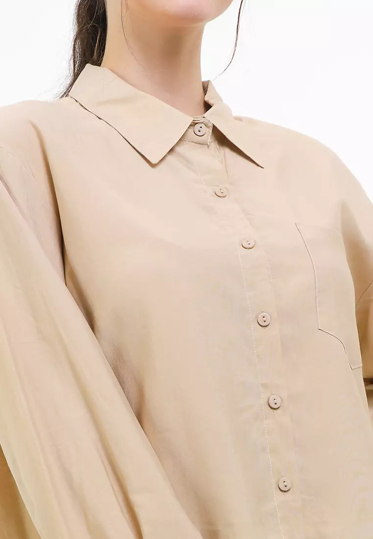 Button & Pleats At Back Shirt