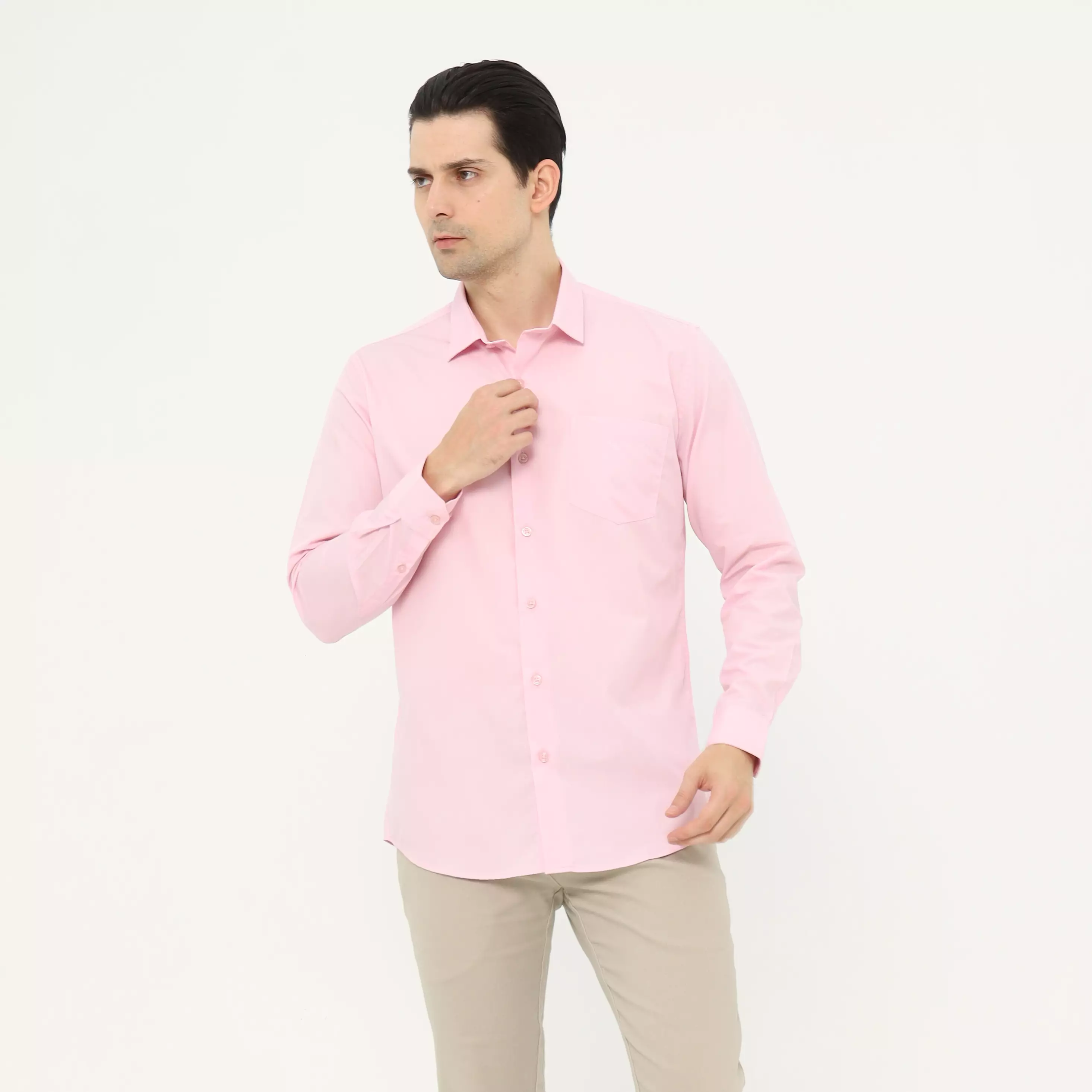 MAGINOT Kemeja Pria Basic Polos Panjang PINK