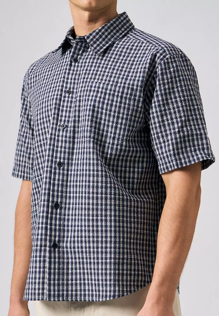 Seersucker Checkered Short Sleeve Shirt
