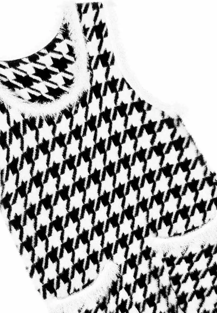 Houndstooth Pattern Sleeveless Dress