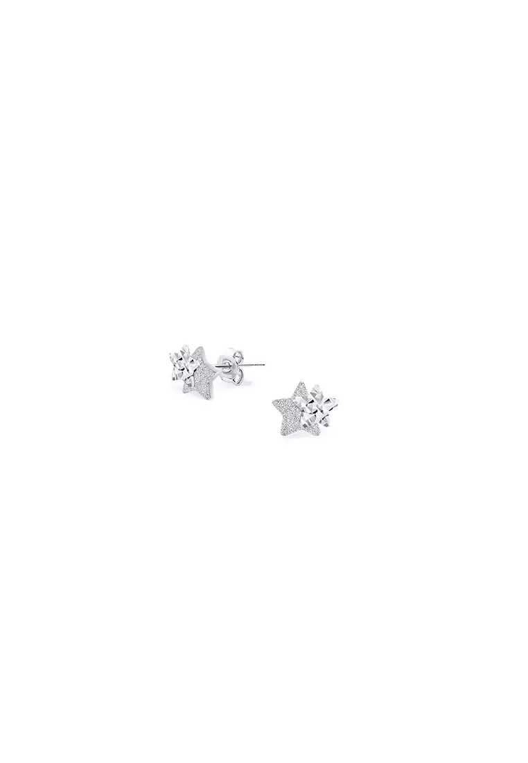 9K White Gold Star Earrings S118