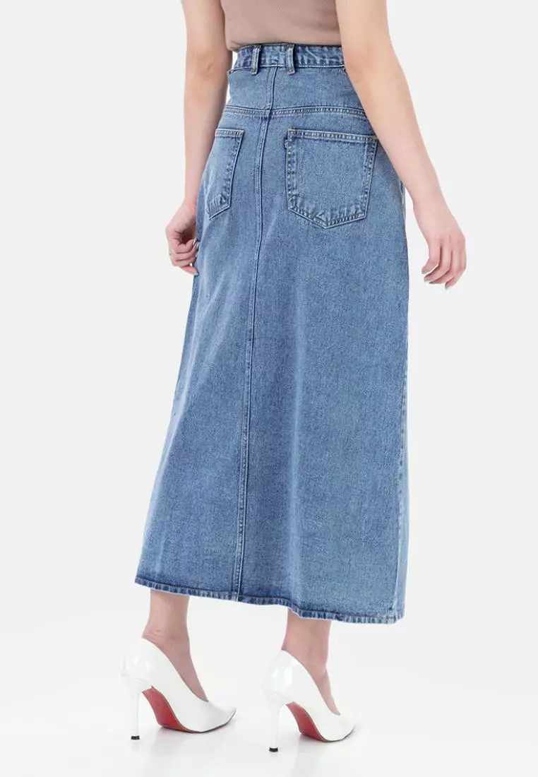 Luna Cut Out Midi Denim Skirt