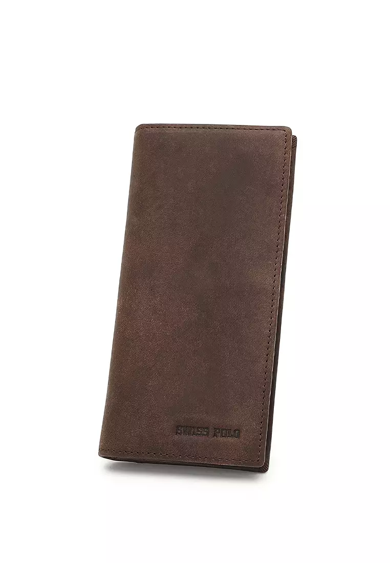 Genuine Leather RFID Long Wallet - Brown