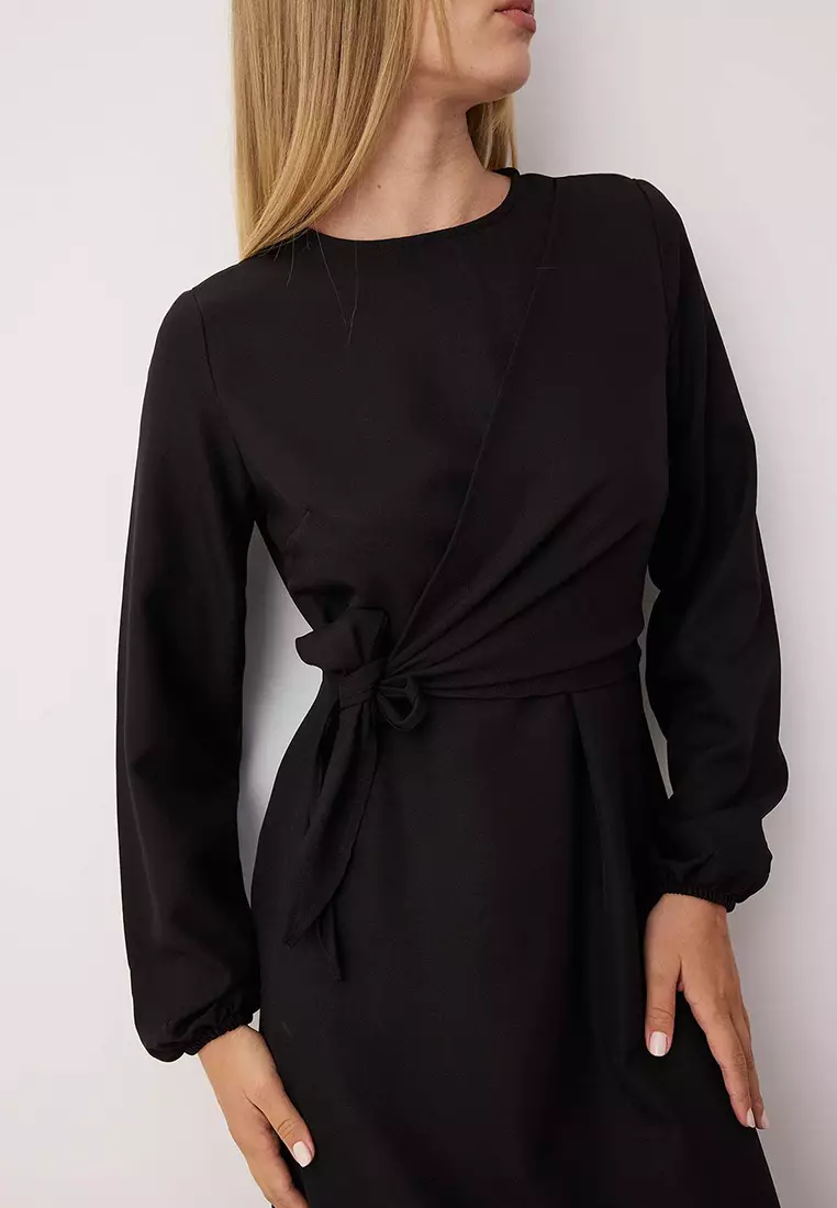 Black Linen Look Woven Dress