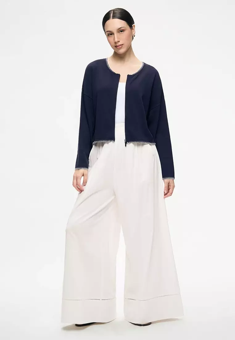 Women's Drop Shoulder Cardigan with Blanket Stitch