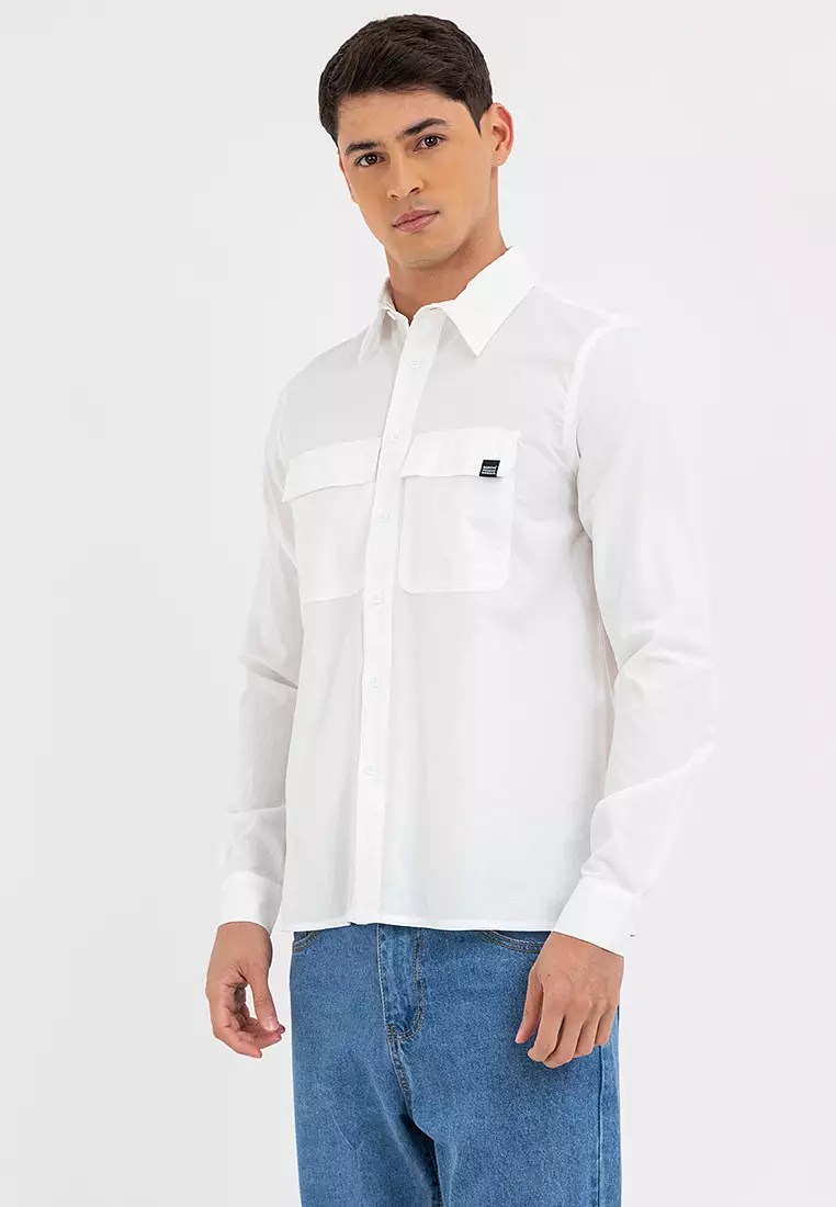 Men's Polo LS Button Down White