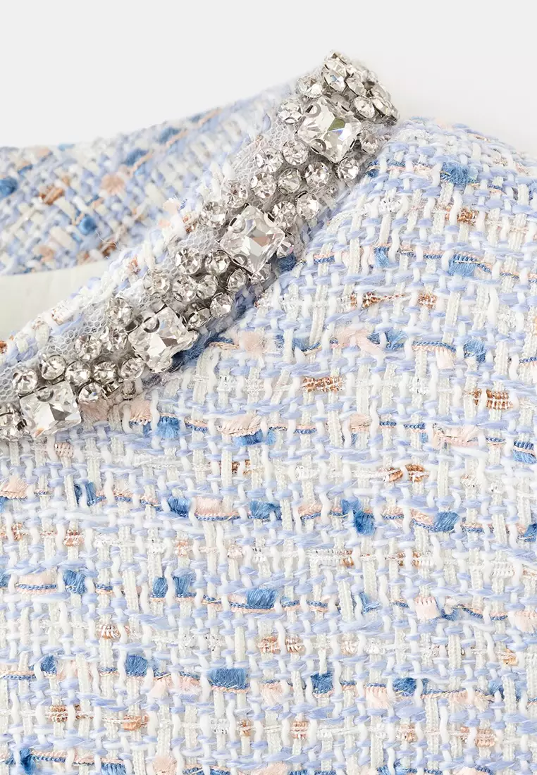 Tweed Dress With Bejewelled Collar