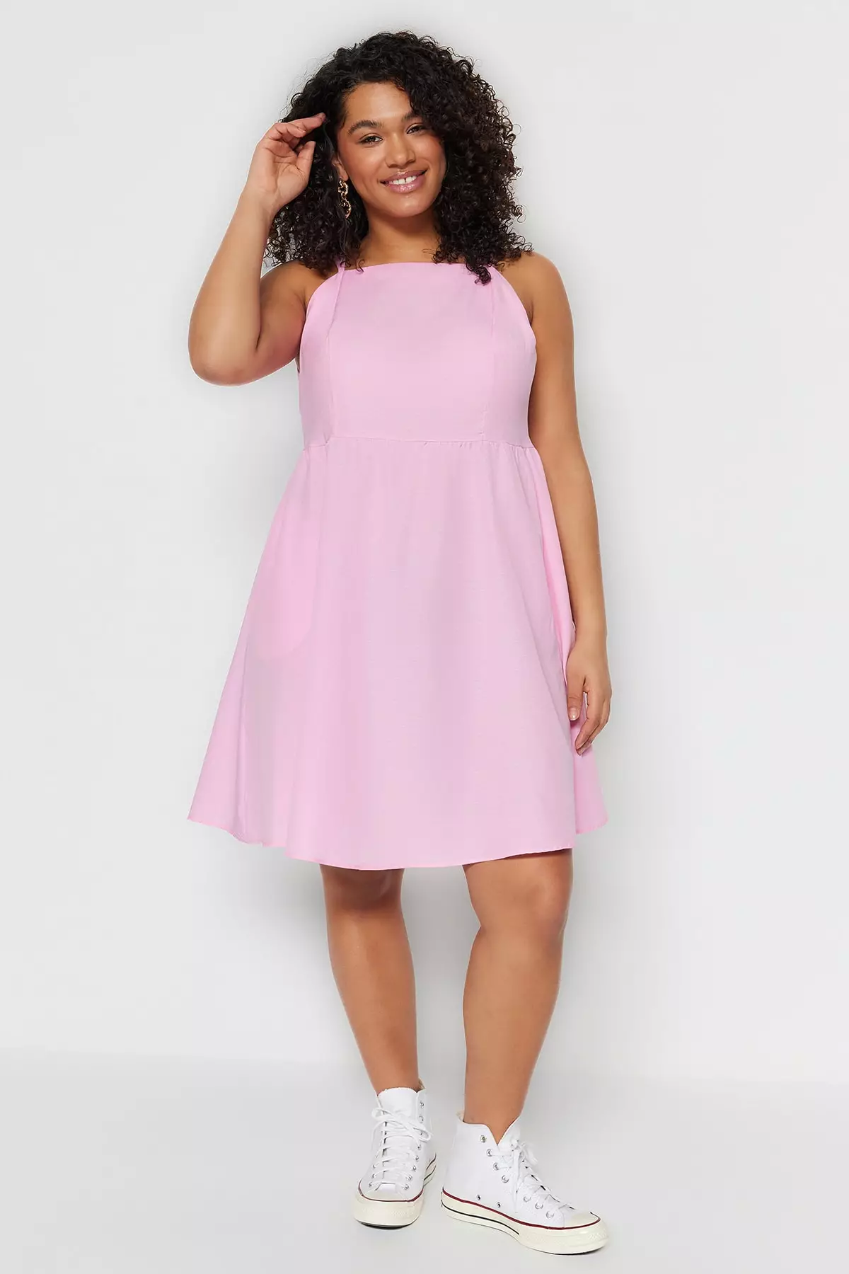 Buy Trendyol Plus Size Pink Weave Halterneck Dress 2024 Online