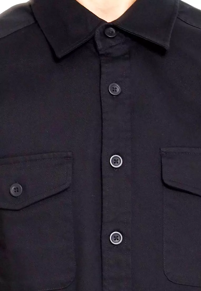 Forest 100% Cotton Twill Long Sleeve Outer Wear Shirts  Men Shirts - 30403-01Black