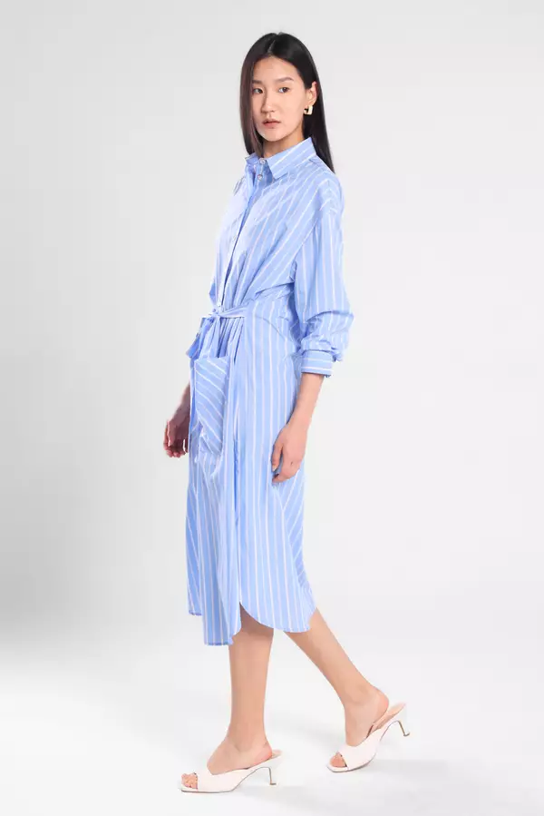 Minimal - Melisande - Dress Motif Garis - Blue Dark Warna Blue_Dark
