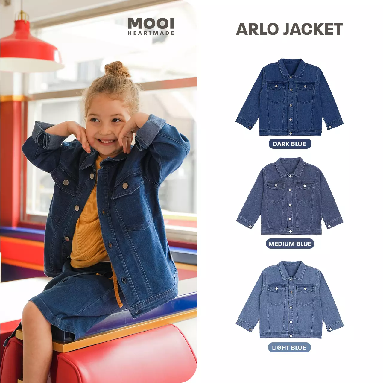 Mooi Jaket Jeans Anak Arlo Denim Jacket - Dark Blue