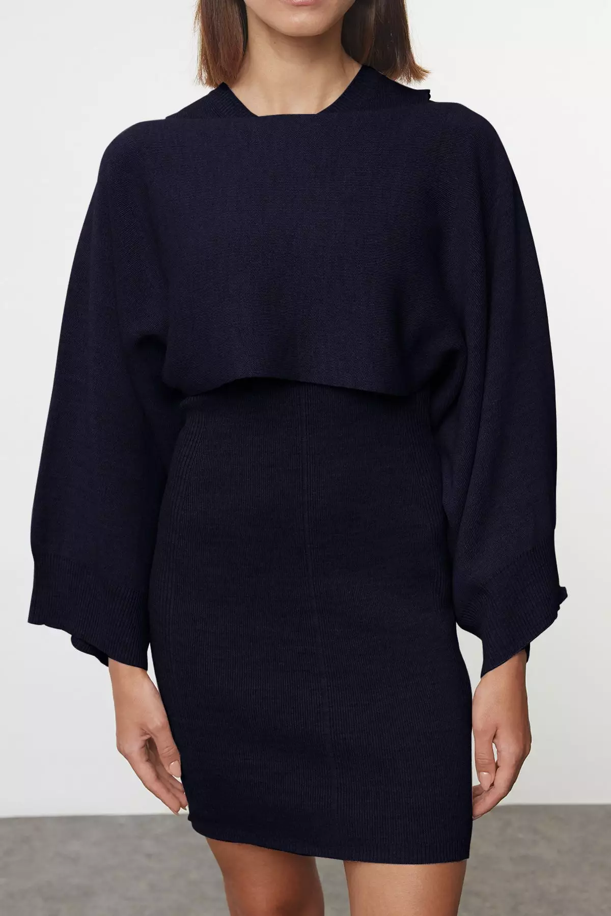 Navy Blue Mini Knitwear Bolero-Dress Suit Twoaw25El00056