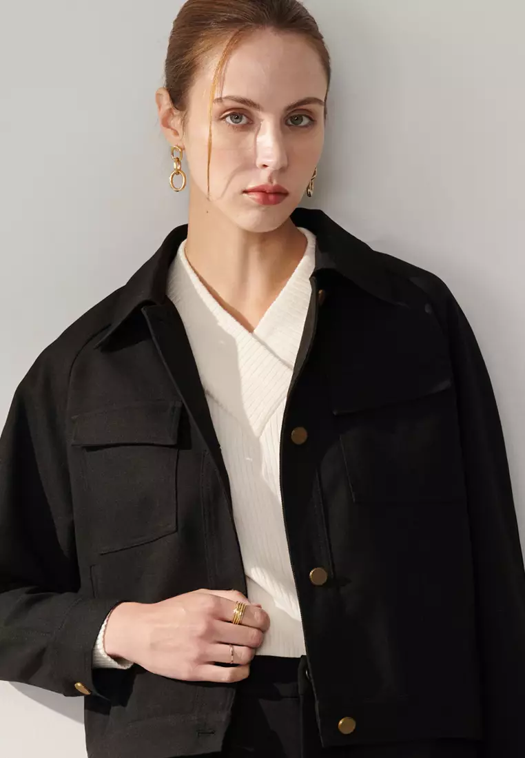 White Styled V-neck Sweater