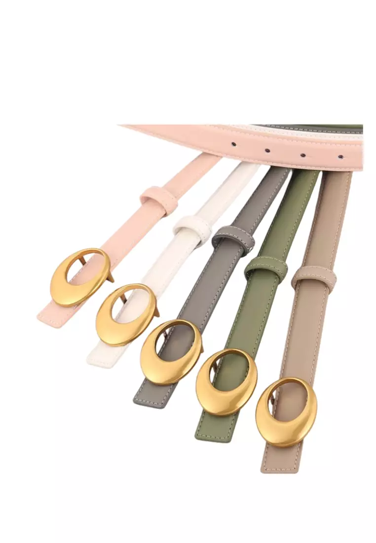 Genuine leather belt for women with vintage gold arc buckle decoration