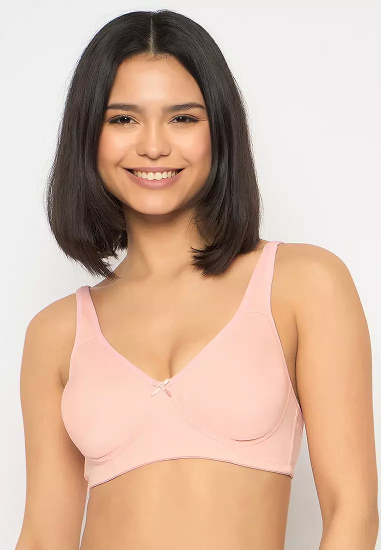 Clovia Non-Padded Non-Wired Full Coverage T-shirt Bra in Peach Colour - Cotton