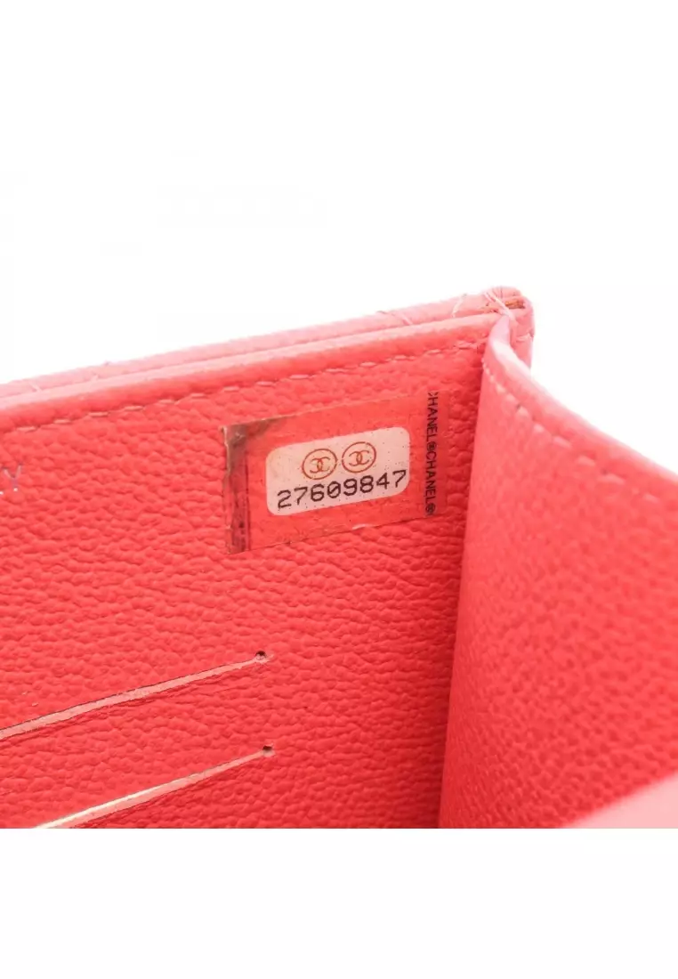 Pre-Loved Chanel Half Coco Mark matelasse phone case chain shoulder bag Caviar skin Pink red silver hardware