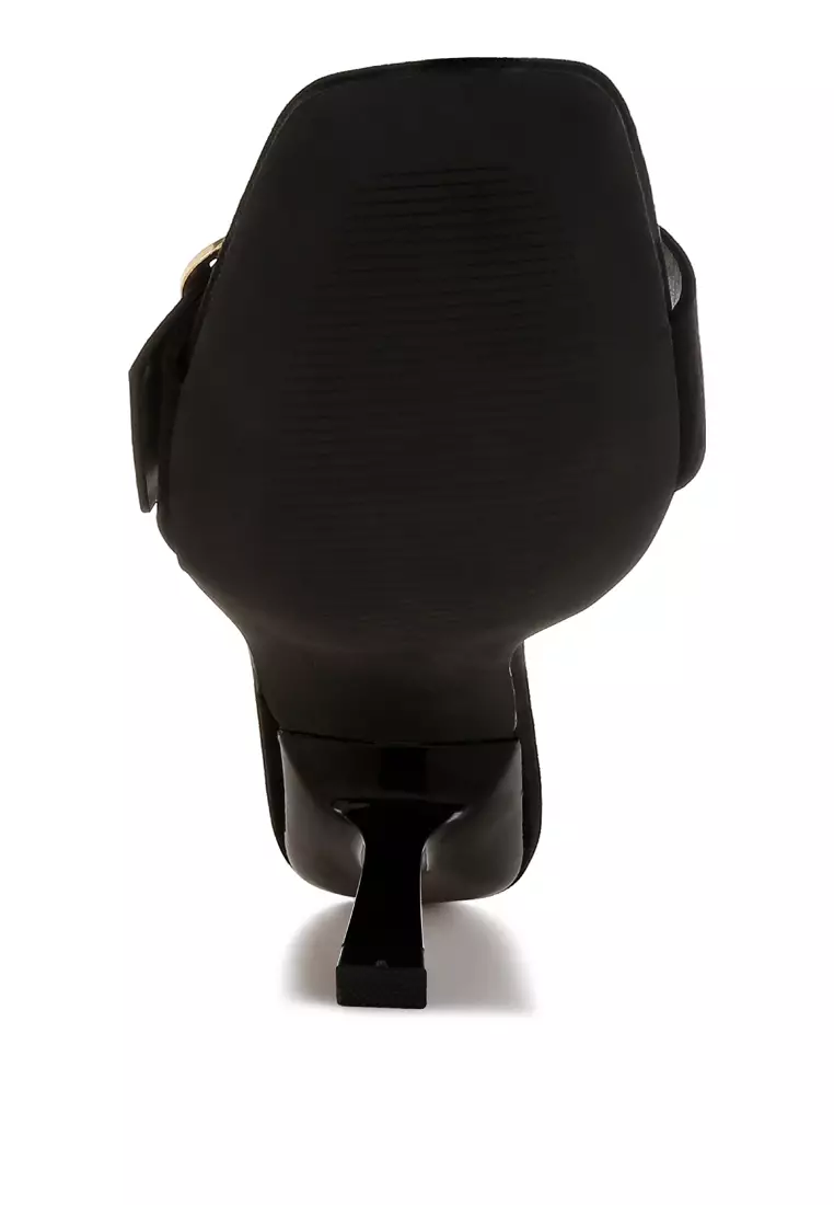 Buckle Strap Slip On Sandals in Black