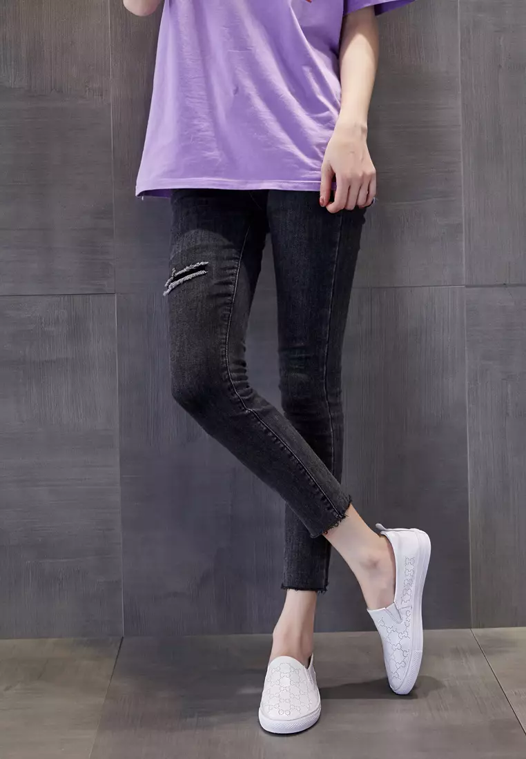 Hollowed Out Style Leather Slip-Ons RX1292-1