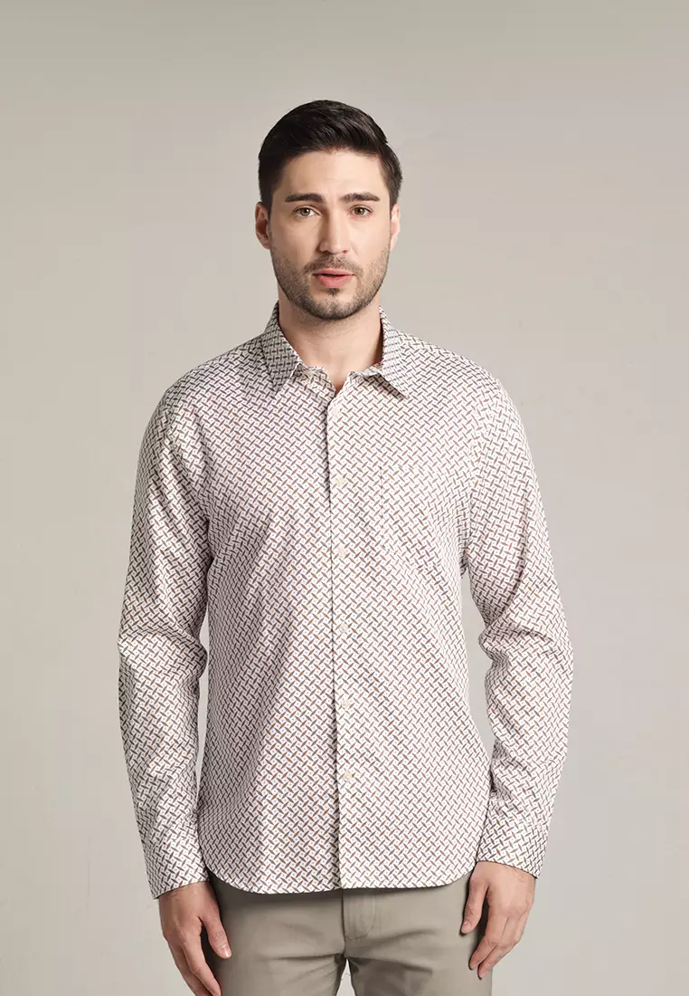 MOC Kemeja Motif Lengan Panjang Pria Mateo - Dark Orange