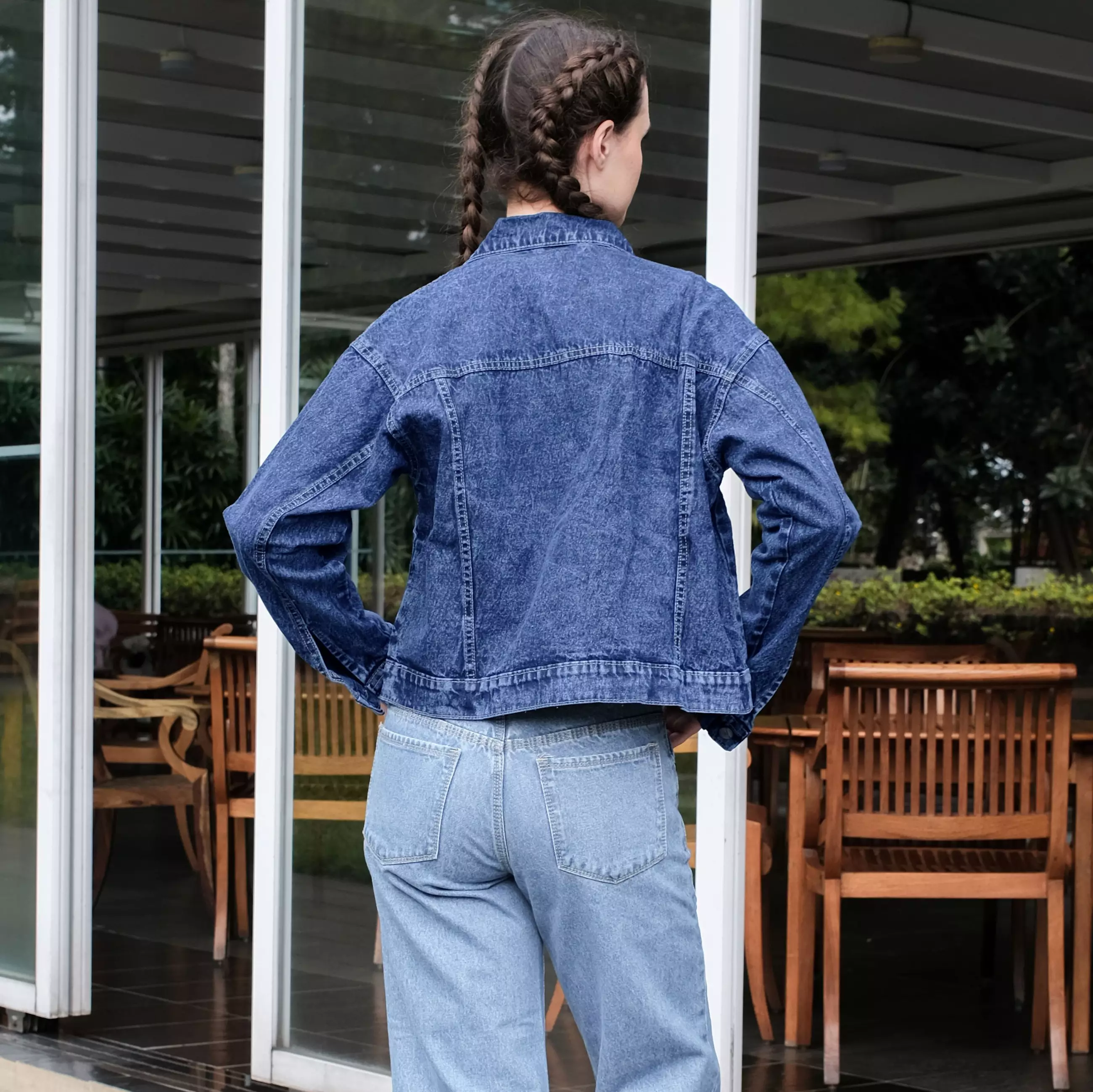 Fitwear - Jacket Jaket Jeans Croptop Oversize Wanita MAUDI ACTIVE POCKET SNOW - SNOW DENIM BLUE