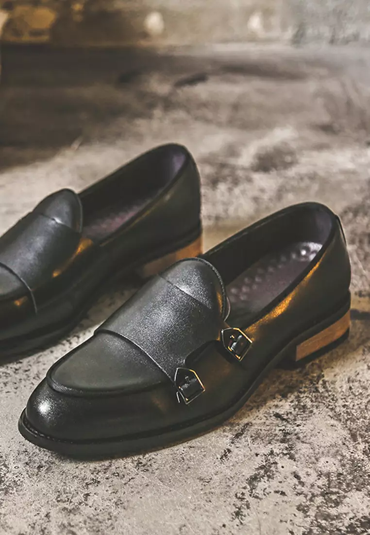 Double Buckle Synthetic Leather Loafers MC22023