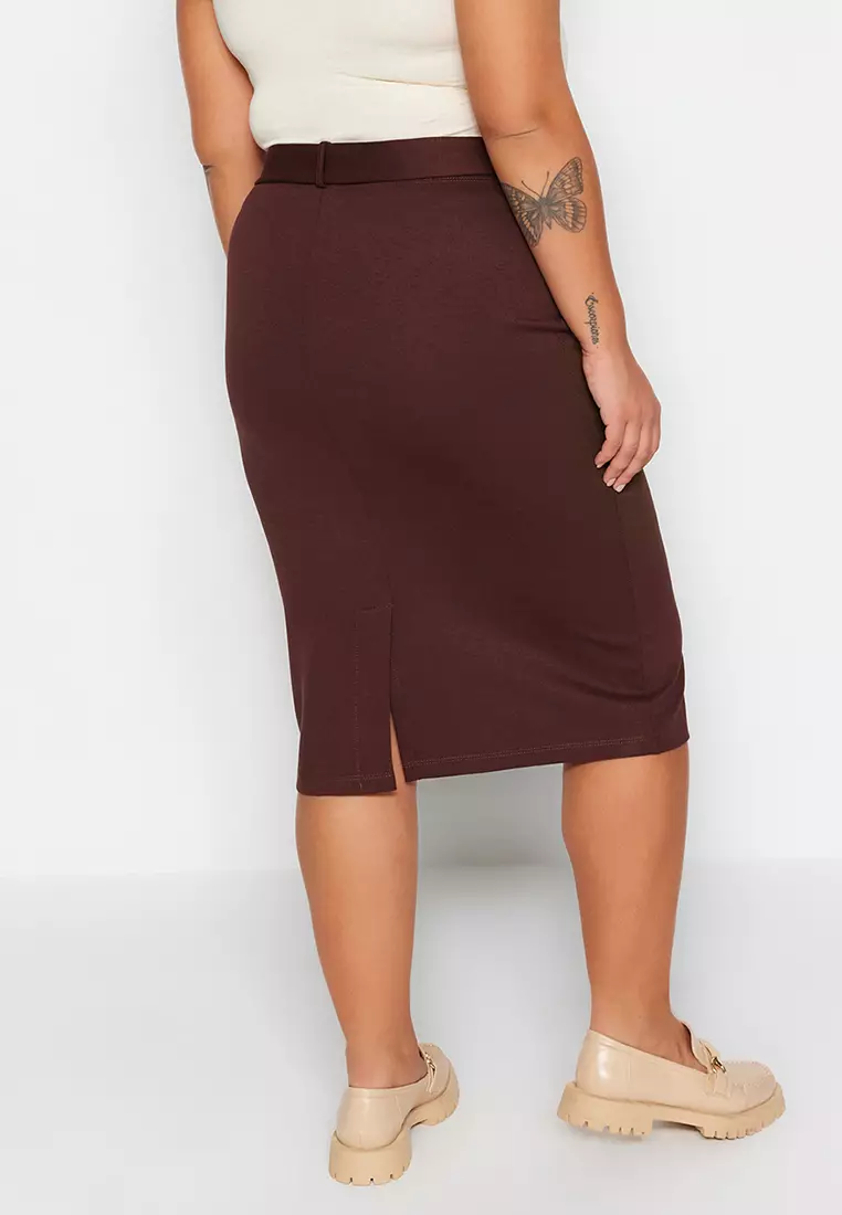 Plus size brown pencil sales skirt